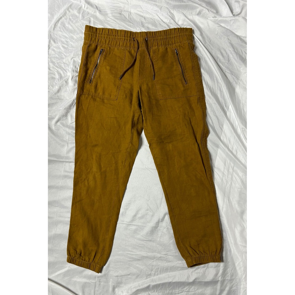 Athleta Cabo Linen Jogger Pants Ochre Yellow Size 4 Drawstring Elastic Cuff